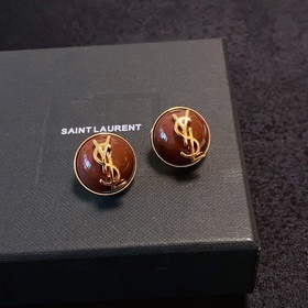 Новые серьги-гвоздики YSL Saint Laurent коричневого цвета с полук