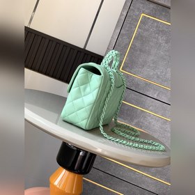Большая сумка Chanel «Фруктовый зеленый» с ручкой и крышкой! Кожа