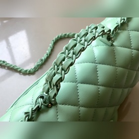Большая сумка Chanel «Фруктовый зеленый» с ручкой и крышкой! Кожа