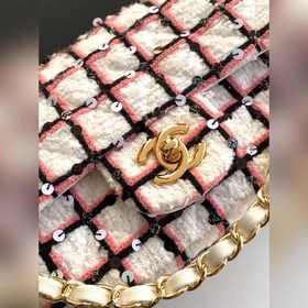 Chanel 25c, нежная цветовая гамма, розово-белая клетка, большая с