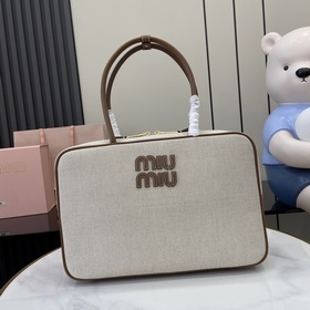 Новая модель MIU оригинальная сумка из канваса с коричневым ремне