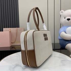 Новая модель MIU оригинальная сумка из канваса с коричневым ремне