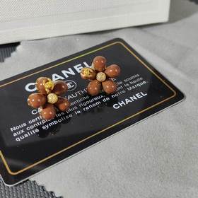 Chanel Double C Engraved Tea Crystal Camellia Letter Stud Earring