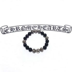 Подлинный браслет Chrome Hearts из 8 серебряных бусин с черным ок