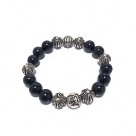 Подлинный браслет Chrome Hearts из 8 серебряных бусин с черным ок
