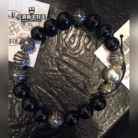 Подлинный браслет Chrome Hearts из 8 серебряных бусин с черным ок