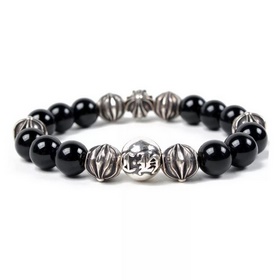 Подлинный браслет Chrome Hearts из 8 серебряных бусин с черным ок