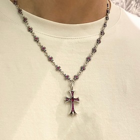 Chrome Hearts TinyE Красный бриллиант в форме креста с подвеской