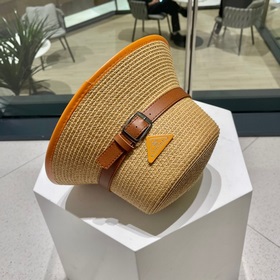 【PRADA】 Новая модель 2023 года： соломенная шляпа с кожаным ремнем