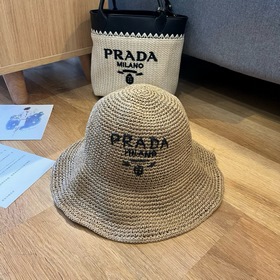 PRADA 2025 летняя складная шляпа, полностью связанная крючком, об