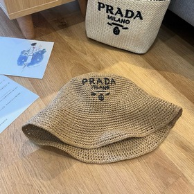 PRADA 2025 летняя складная шляпа, полностью связанная крючком, об