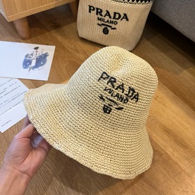 PRADA 2025 летняя складная шляпа, полностью связанная крючком, об