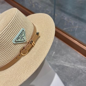 【PRADA Пrada】 Новая модель 2023 года： соломенная шляпа-котел в пл