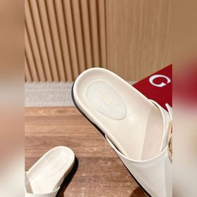 Новые пляжные тапочки Gucci с липучкой, тапочки с кожаной поверхн