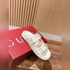 Новые пляжные тапочки Gucci с липучкой, тапочки с кожаной поверхн