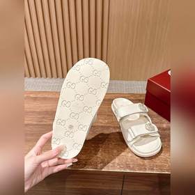 Новые пляжные тапочки Gucci с липучкой, тапочки с кожаной поверхн