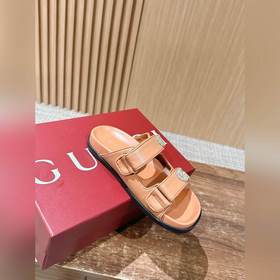 Новые пляжные тапочки Gucci с липучкой, тапочки с кожаной поверхн