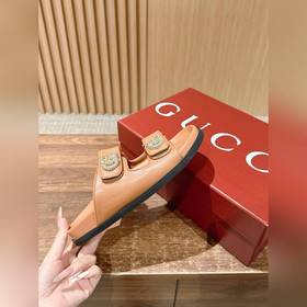 Новые пляжные тапочки Gucci с липучкой, тапочки с кожаной поверхн
