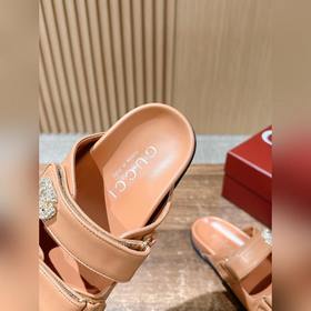 Новые пляжные тапочки Gucci с липучкой, тапочки с кожаной поверхн