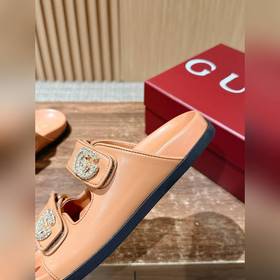 Новые пляжные тапочки Gucci с липучкой, тапочки с кожаной поверхн