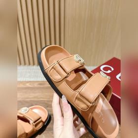 Новые пляжные тапочки Gucci с липучкой, тапочки с кожаной поверхн