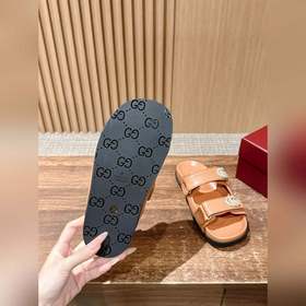 Новые пляжные тапочки Gucci с липучкой, тапочки с кожаной поверхн