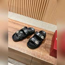 Новые пляжные тапочки Gucci с липучкой, тапочки с кожаной поверхн