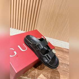 Новые пляжные тапочки Gucci с липучкой, тапочки с кожаной поверхн