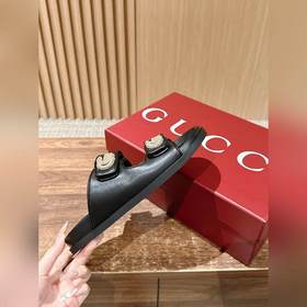 Новые пляжные тапочки Gucci с липучкой, тапочки с кожаной поверхн