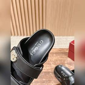 Новые пляжные тапочки Gucci с липучкой, тапочки с кожаной поверхн