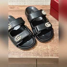 Новые пляжные тапочки Gucci с липучкой, тапочки с кожаной поверхн