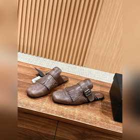 Prada Подиумная модель ретро туфли с бахромой, с ремешком и полуо
