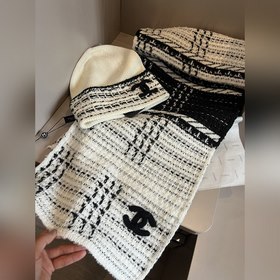 Комплект вязаной шапки шарфа Chanel в 