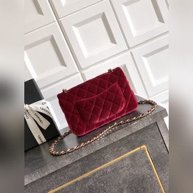 Бургундская бархатная сумка Chanel： ро