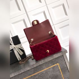 Бургундская бархатная сумка Chanel： ро