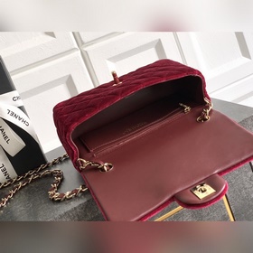 Бургундская бархатная сумка Chanel： ро