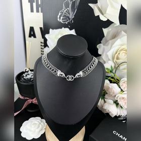 Новое серебряное колье Chanel с двойно