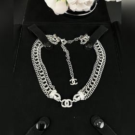 Новое серебряное колье Chanel с двойно