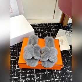 Тапочки Hermès 25SS Teddy Fur (официал