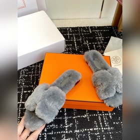 Тапочки Hermès 25SS Teddy Fur (официал