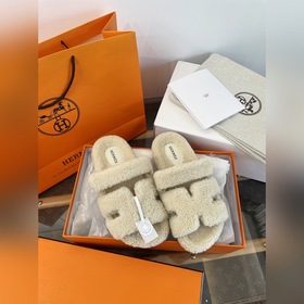 HERMES 2026 Тапочкиз овечьей кожи с за