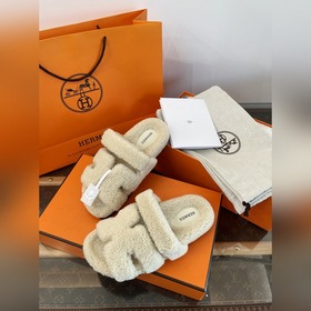 HERMES 2026 Тапочкиз овечьей кожи с за