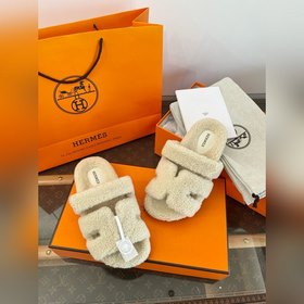 HERMES 2026 Тапочкиз овечьей кожи с за