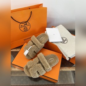HERMES 2026 Тапочкиз овечьей кожи с за