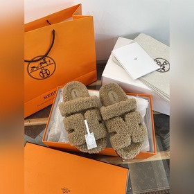 HERMES 2026 Тапочкиз овечьей кожи с за