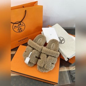 HERMES 2026 Тапочкиз овечьей кожи с за