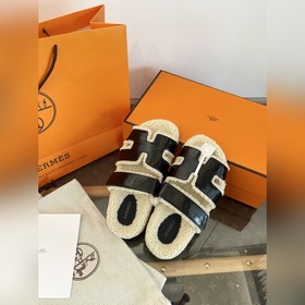 HERMES 2026 Тедди меховые тапочкиз вощ