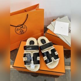 HERMES 2026 Тедди меховые тапочкиз вощ