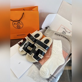HERMES 2026 Тедди меховые тапочкиз вощ