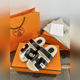 HERMES 2026 Тедди меховые тапочкиз вощ